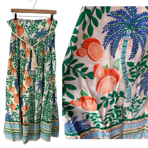 C&C California Smocked Waist Citrus Palm Tree Orange Tropical Skirt NEW Size XL - Picture 1 of 15